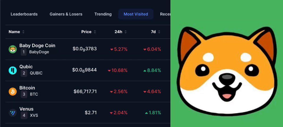 $Babydoge Is The Number One Most Visited Crypto On Coinmarketcap
